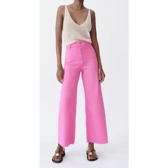 ZARA The Marine Straight Wide Leg High Rise Jeans Pink 6 - Picture 1 of 10
